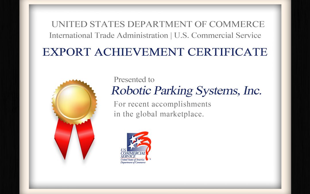 Robotic Parking Systems - Export Achievement Certificate