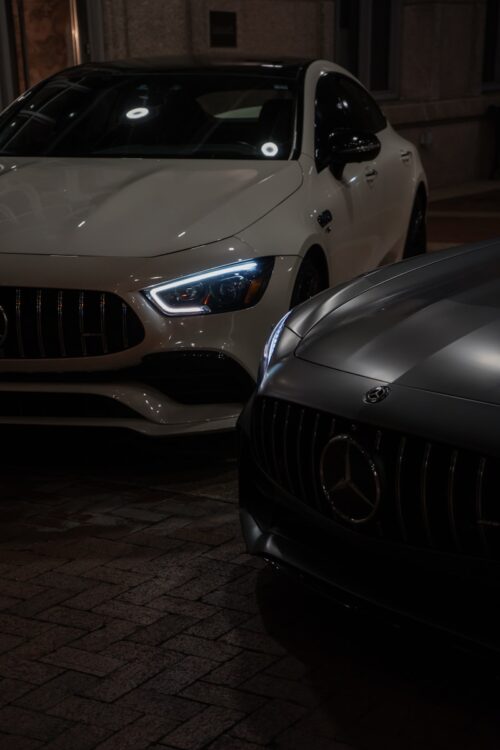 A couple of cars parked next to each other